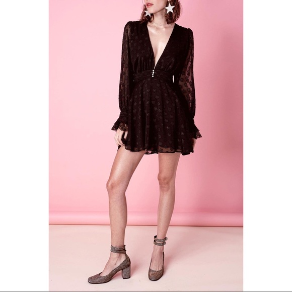 For Love & Lemons Modern Love Deep V-neck Mini Dress Black Size Small - Picture 5 of 16